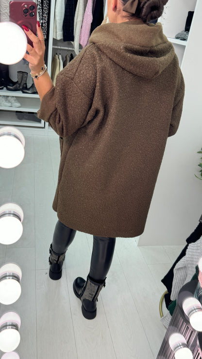 Lindsey Boucle Hooded Leopard Detail Jacket