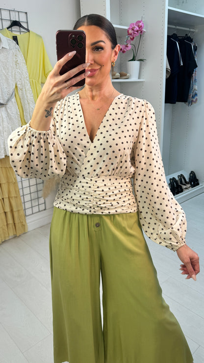 Haley Polka Dot Deep V Neck Top