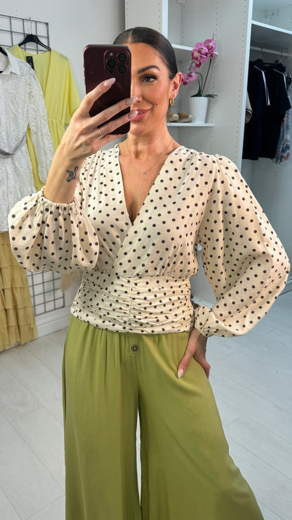 Haley Polka Dot Deep V Neck Top