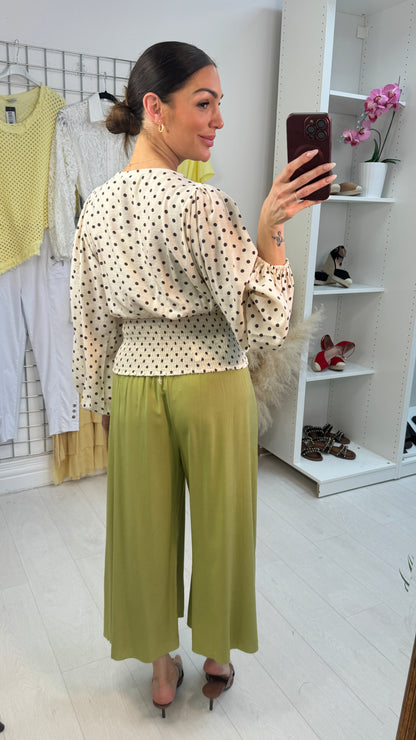 Haley Polka Dot Deep V Neck Top