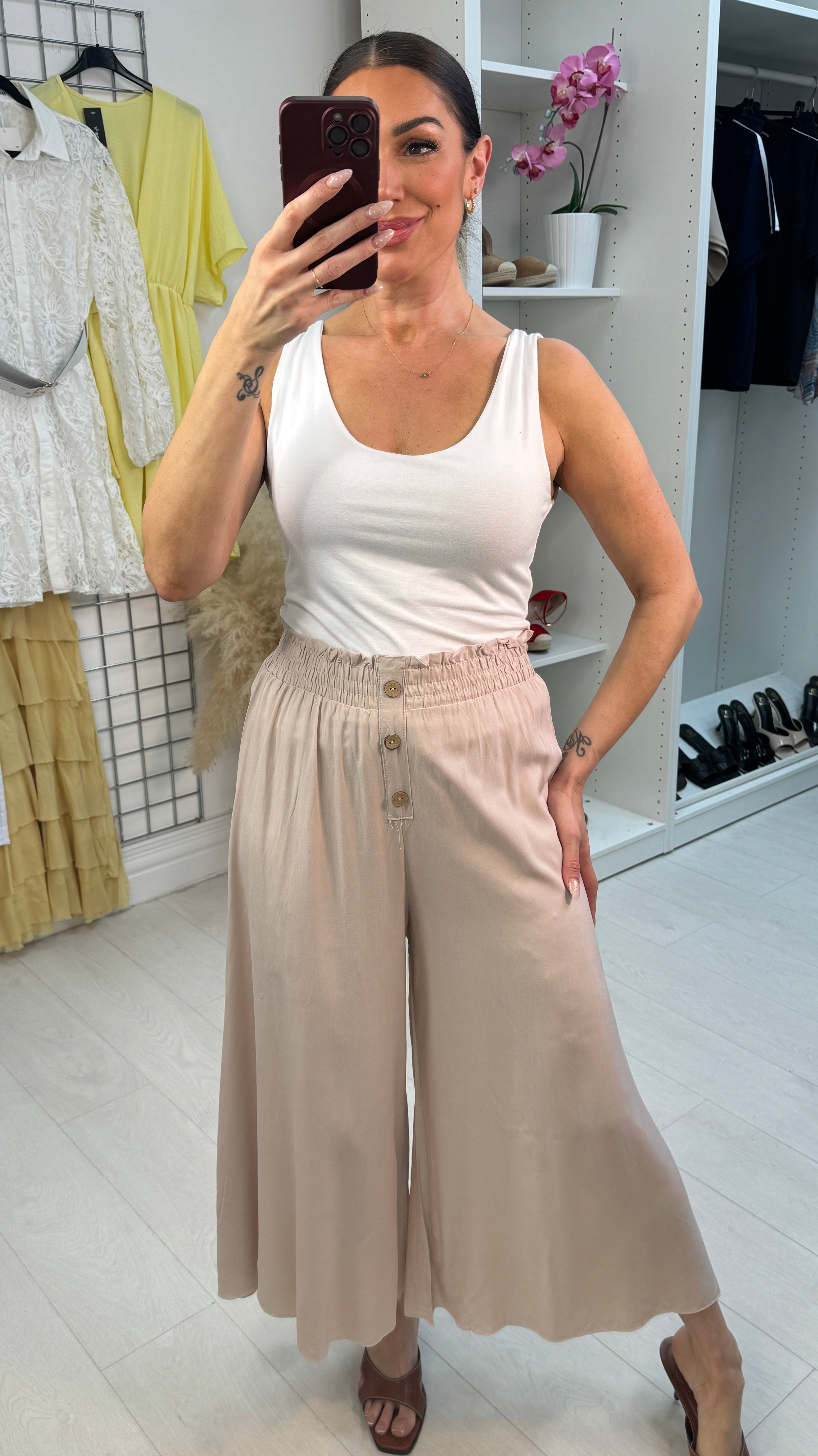 Frankie Plain Button Detailed Elasticated Culottes