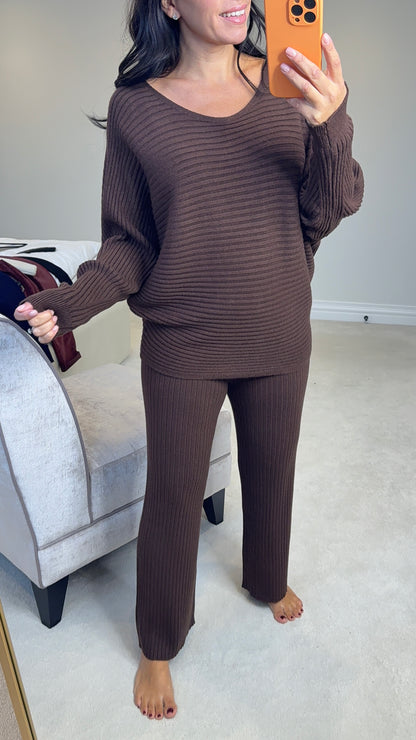 Keleigh Plain Ribbed Loungewear Set