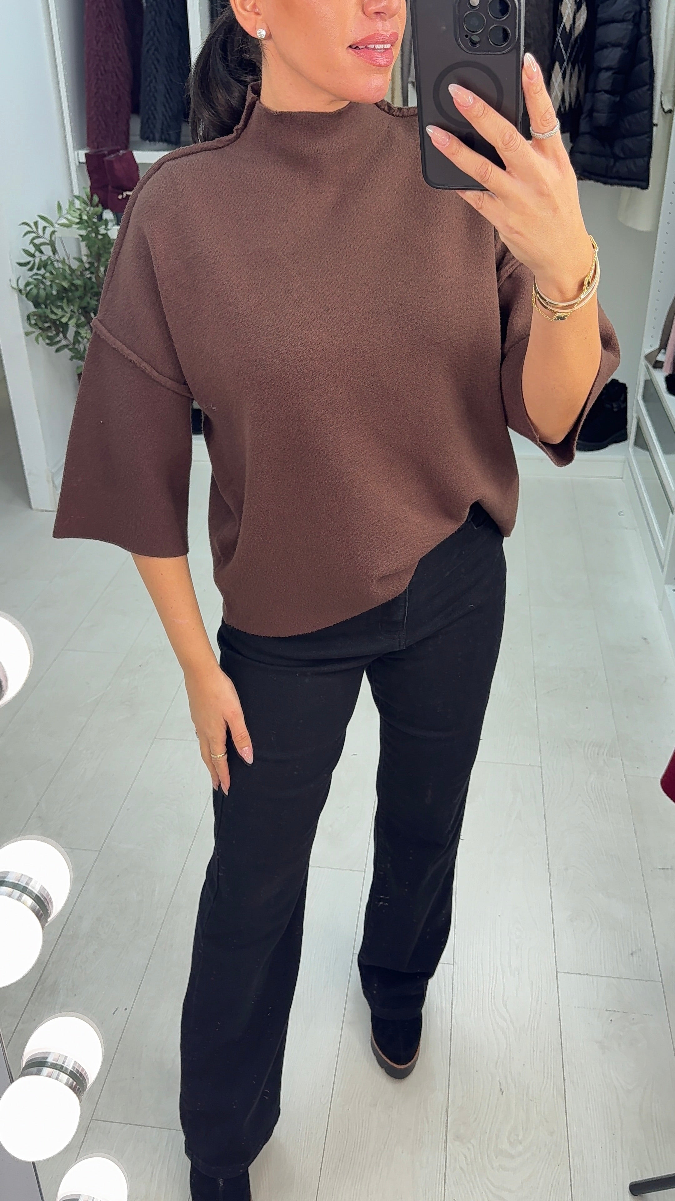 Vendetta Plain High Neck 3/4 Sleeve Jumper