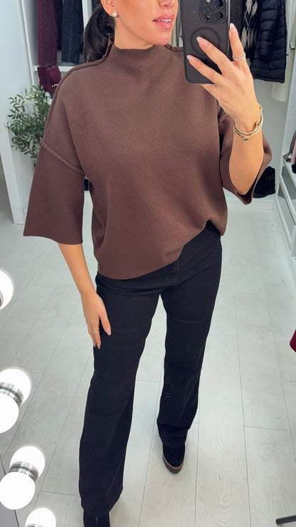 Vendetta Plain High Neck 3/4 Sleeve Jumper