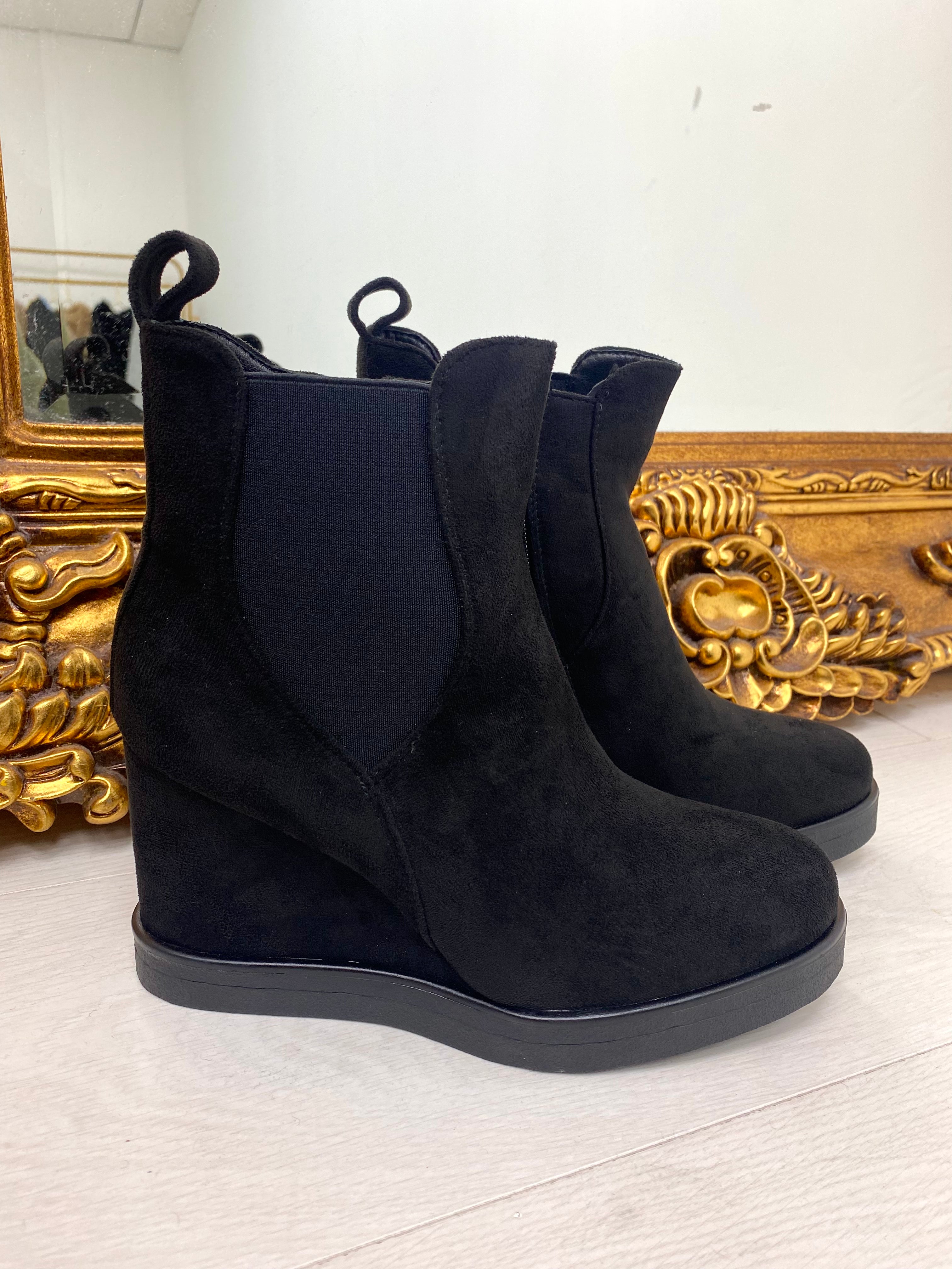 Tiana Plain Faux Suede Wedge Boots