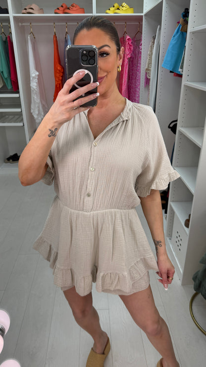 Keoni Cheesecloth Short Sleeve Skort Playsuit