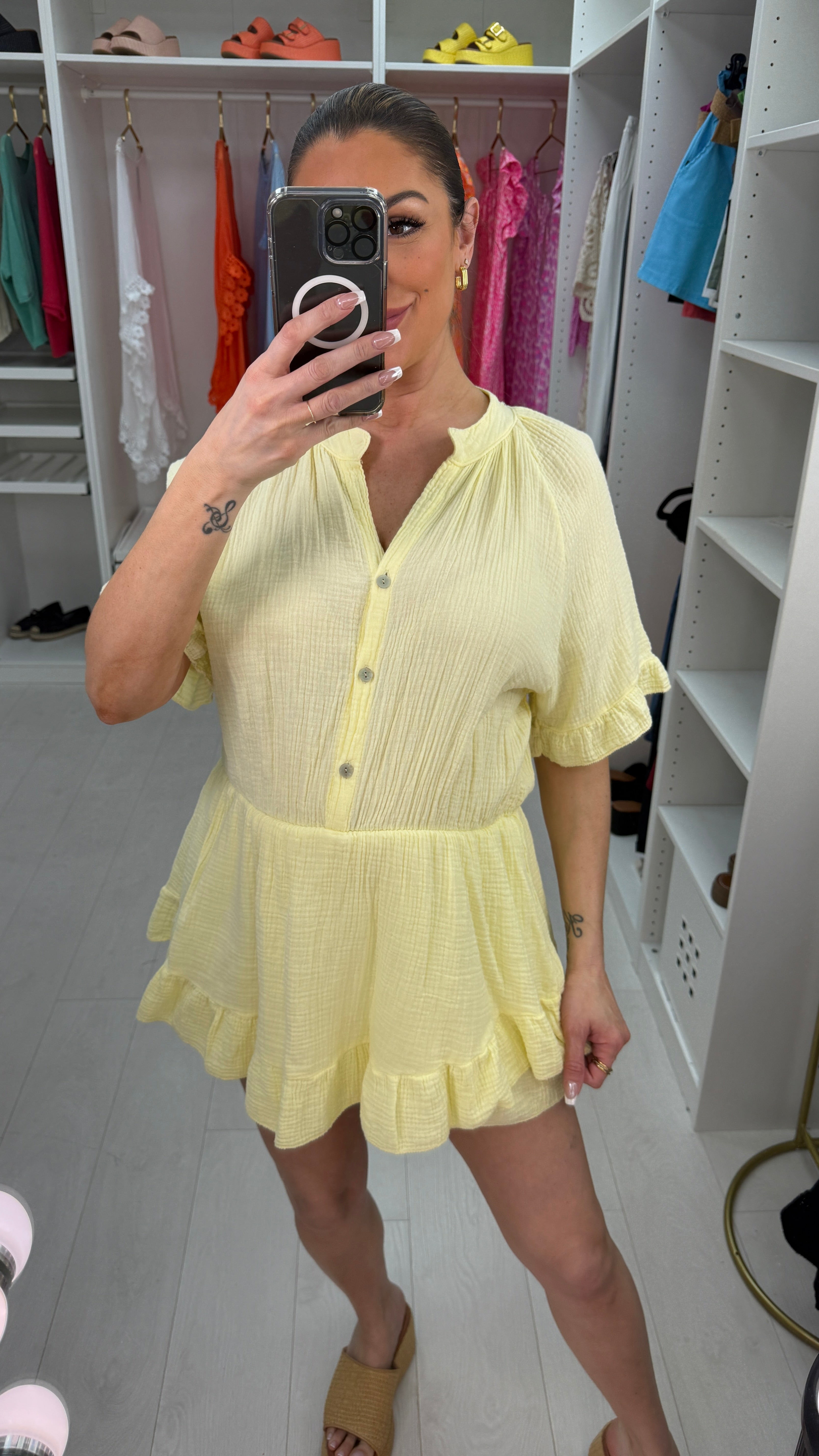 Keoni Cheesecloth Short Sleeve Skort Playsuit