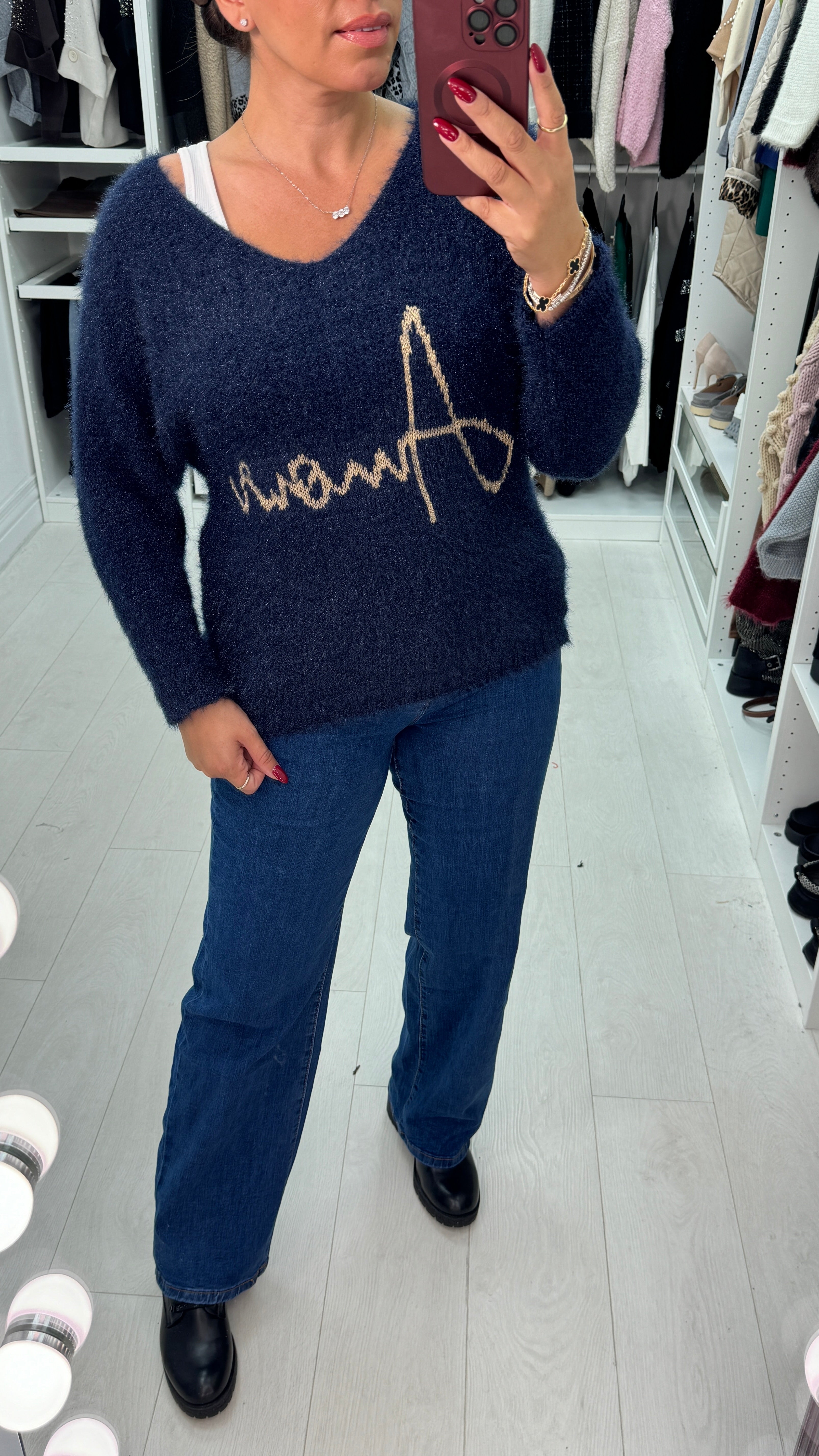 Kellie 'Amore' Slogan Fluffy Jumper