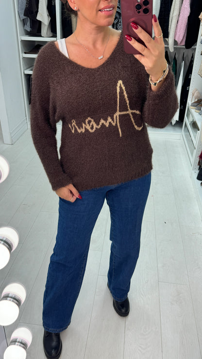 Kellie 'Amore' Slogan Fluffy Jumper