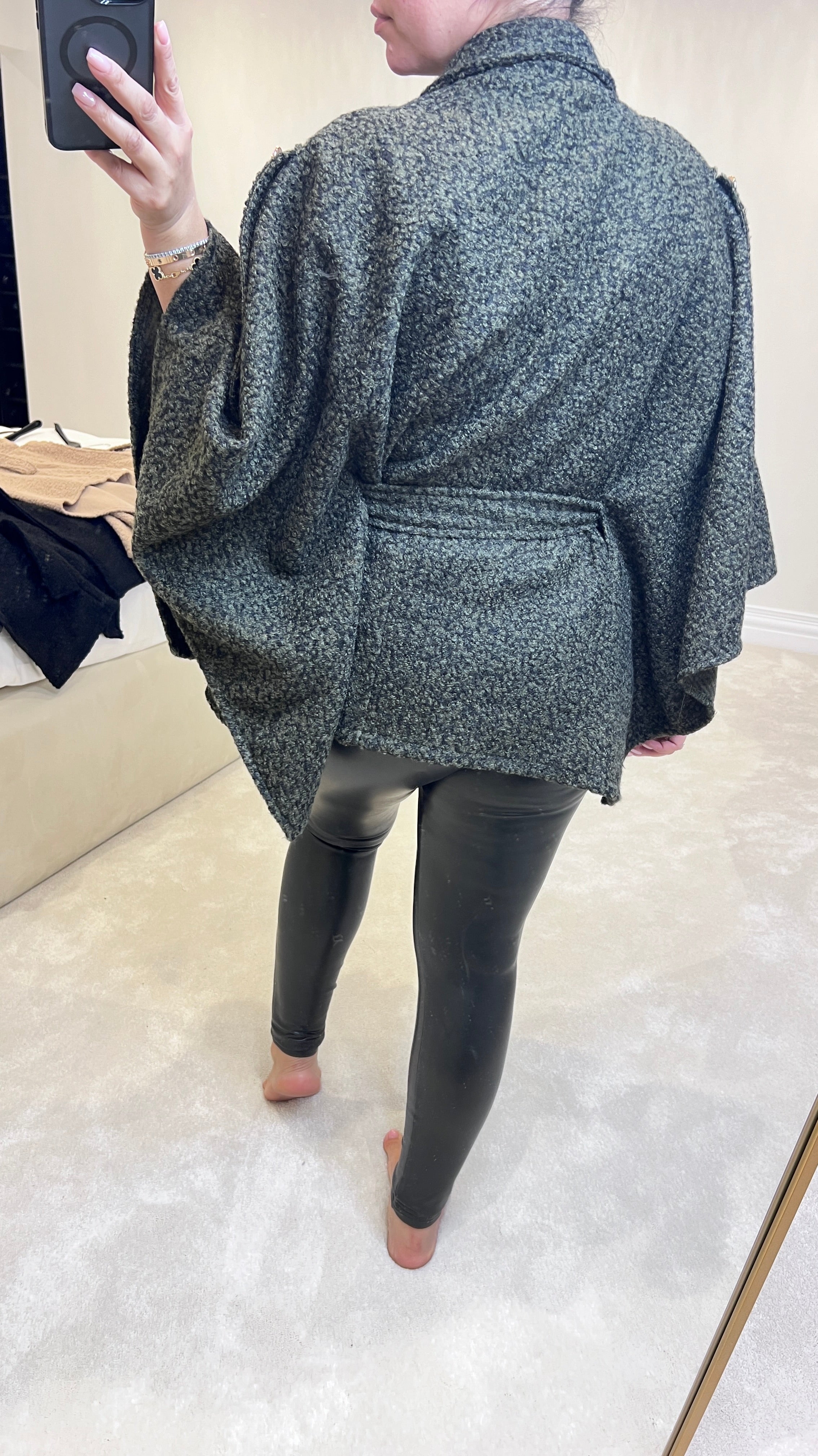 Jaime Teddy Gold Detail Poncho Jacket