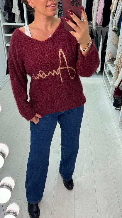 Kellie 'Amore' Slogan Fluffy Jumper