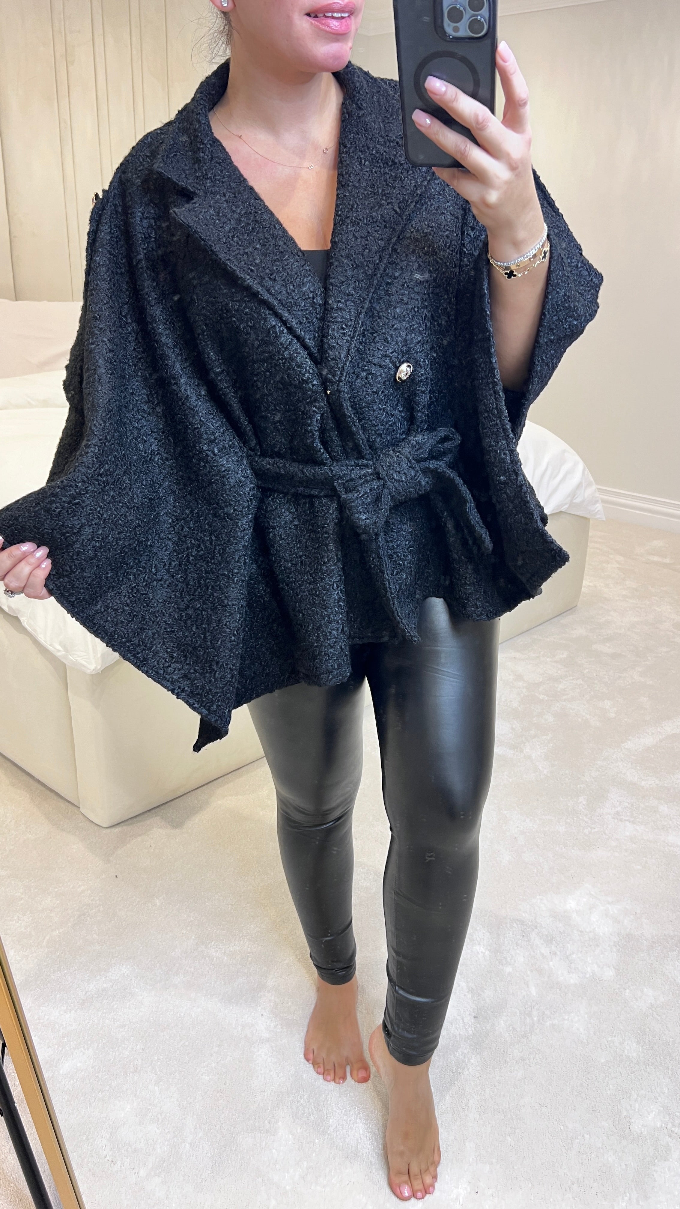 Jaime Teddy Gold Detail Poncho Jacket