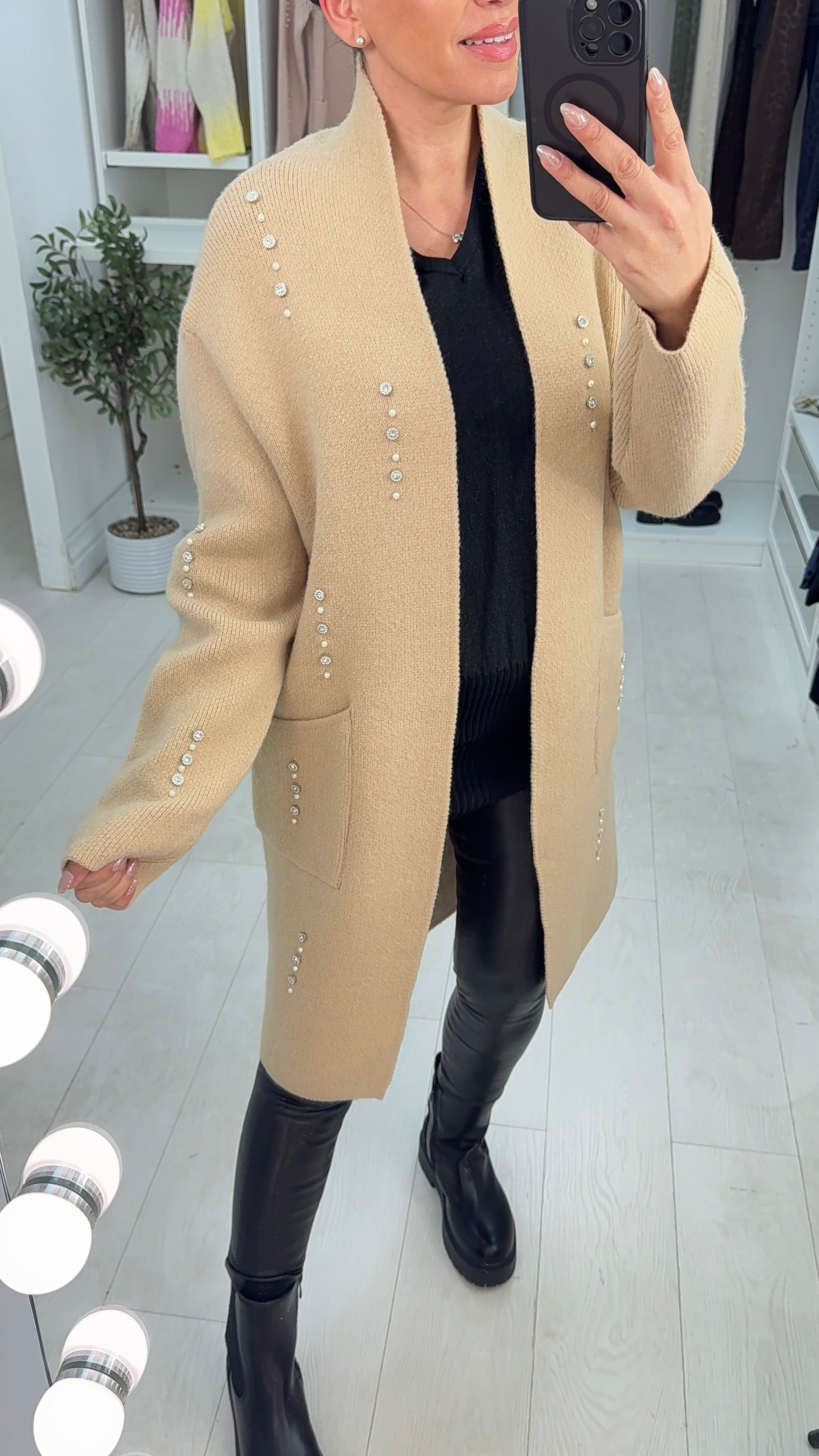 Emelia Embellished Open Front Longline Cardigan