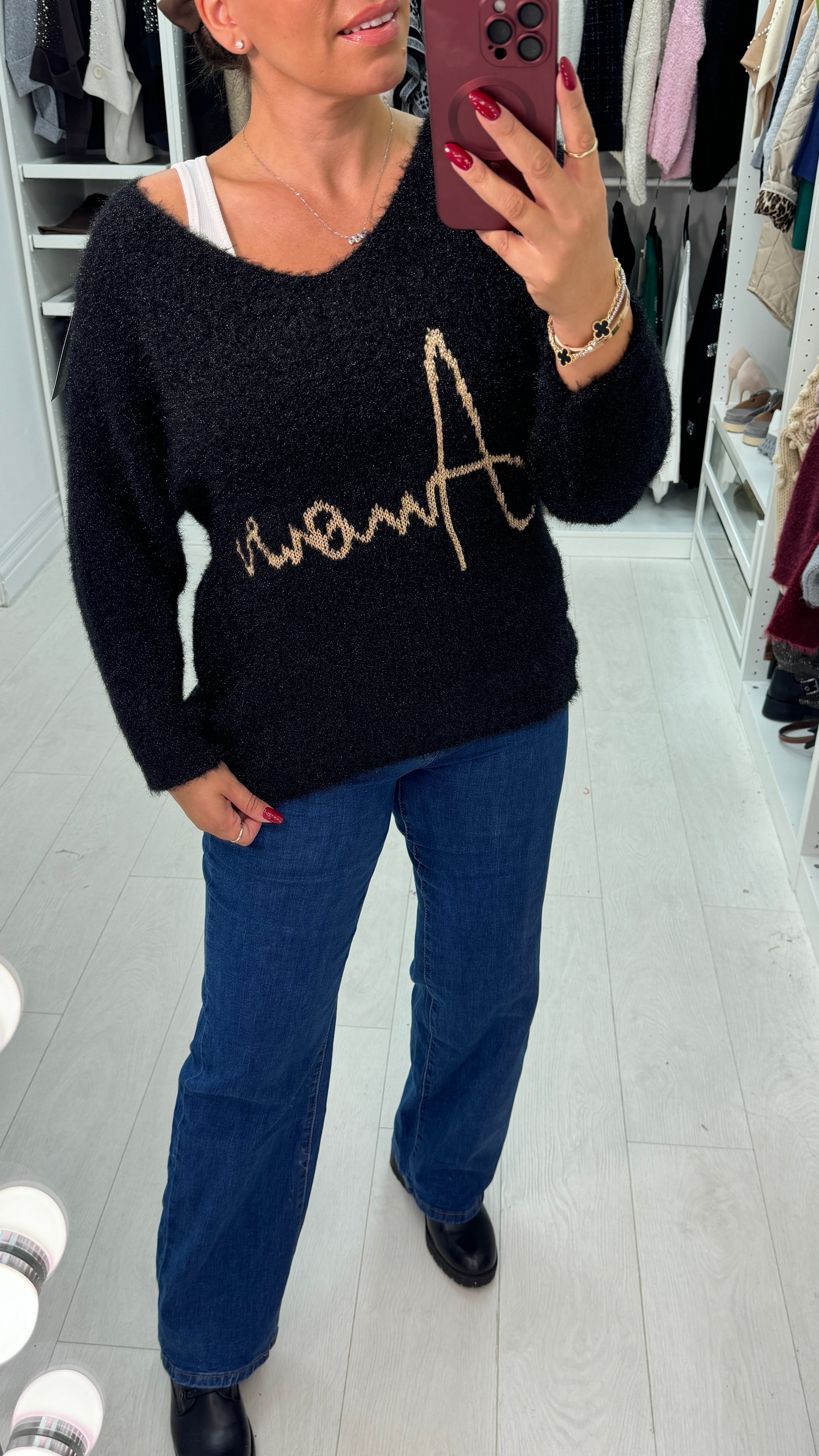 Kellie 'Amore' Slogan Fluffy Jumper