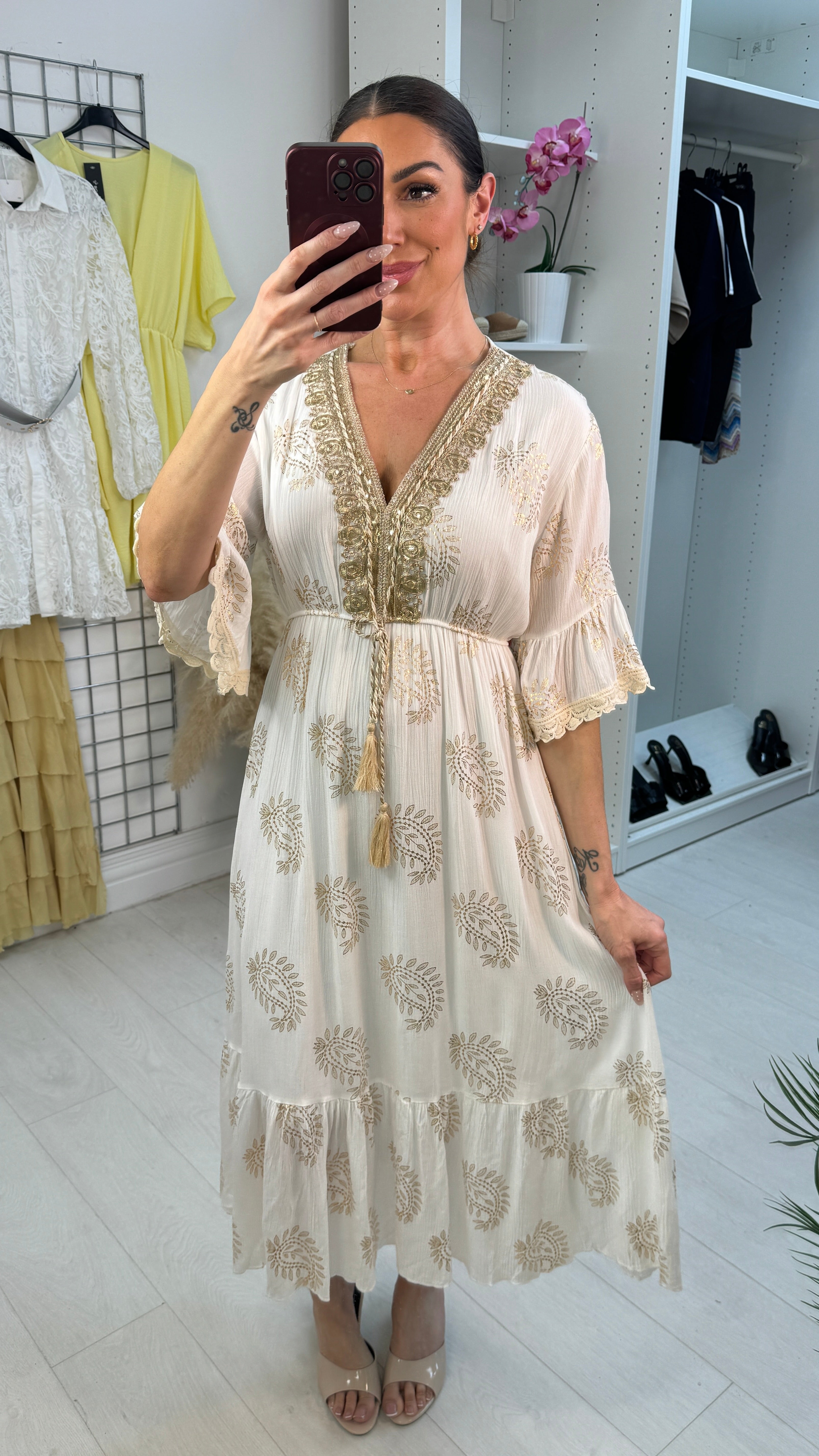 Julietta Embellished V Neck Floaty Dress