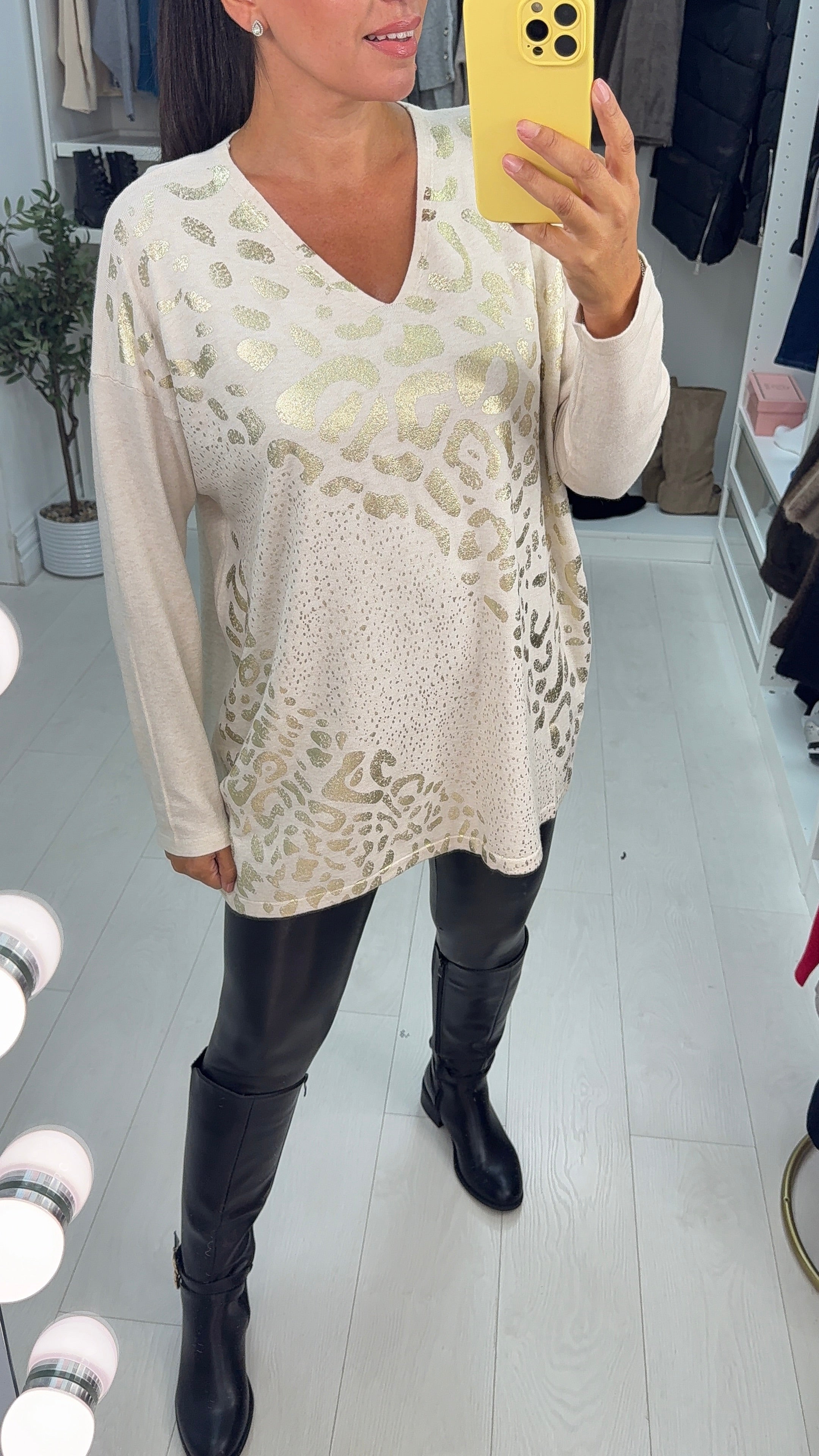 Issy Animal Print V Neck Loose Fit Jumper