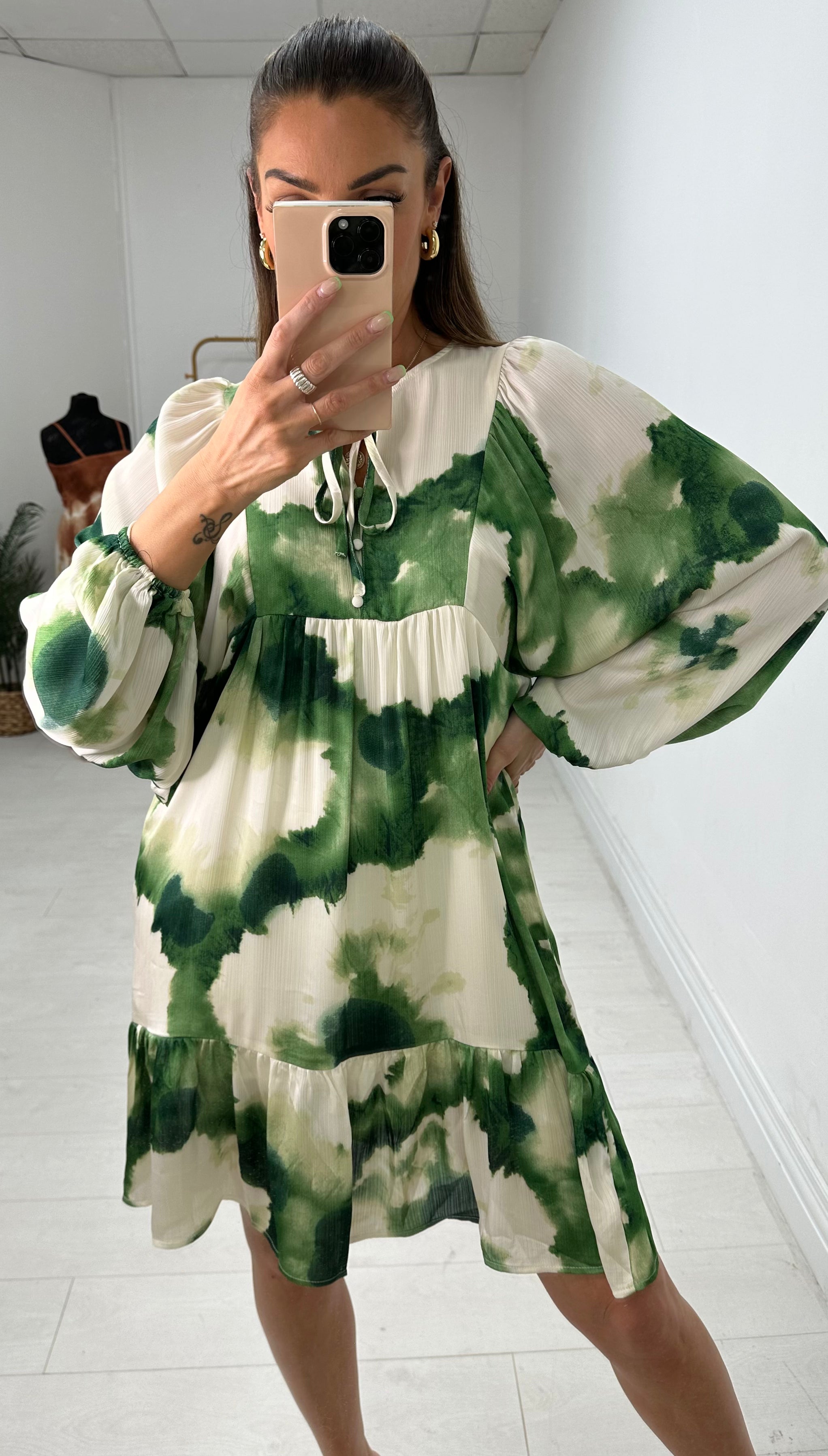 Bevie Watercolour Print Smock Dress