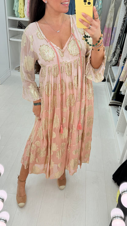 Bree Gold Detail Embellished Smock Dress