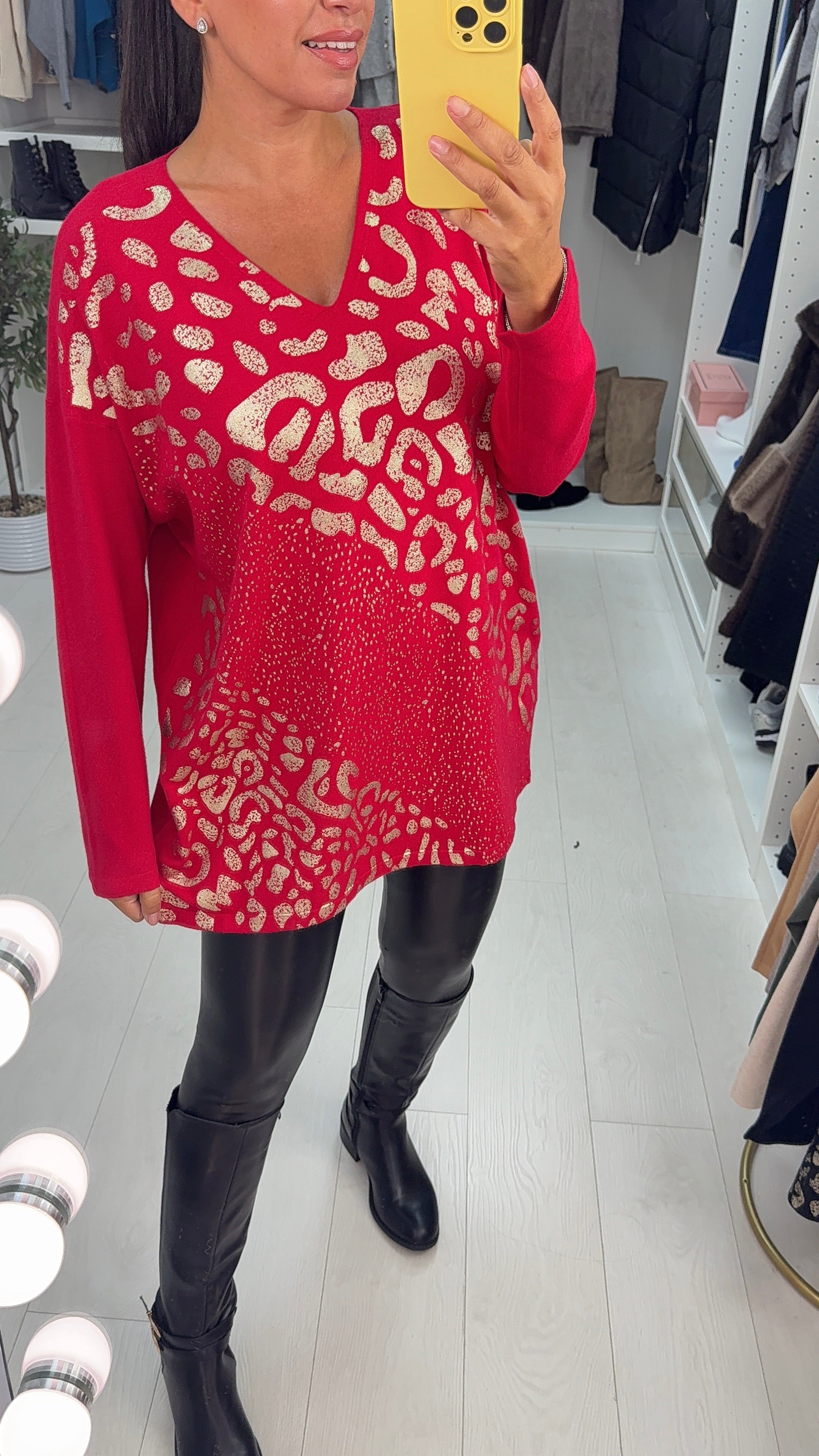 Issy Animal Print V Neck Loose Fit Jumper