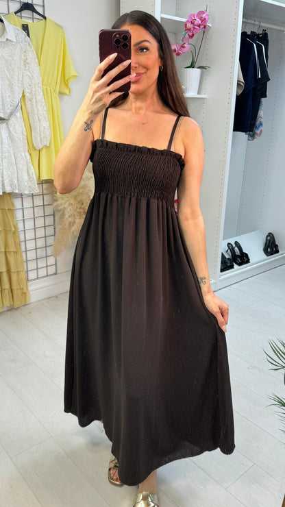 Priscila Plain Shirred Bust Floaty Midi Dress