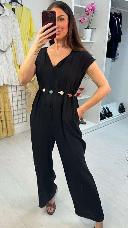 Cecila Plain Loose Fit Belted Jumpsuit