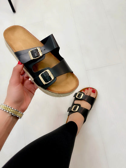 Nolan Double Buckle Platform Sliders