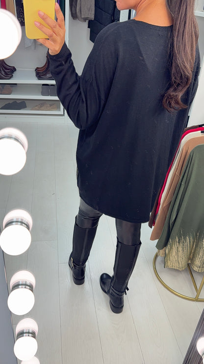 Laurena Plain Detailed Hem Loose Fit Jumper