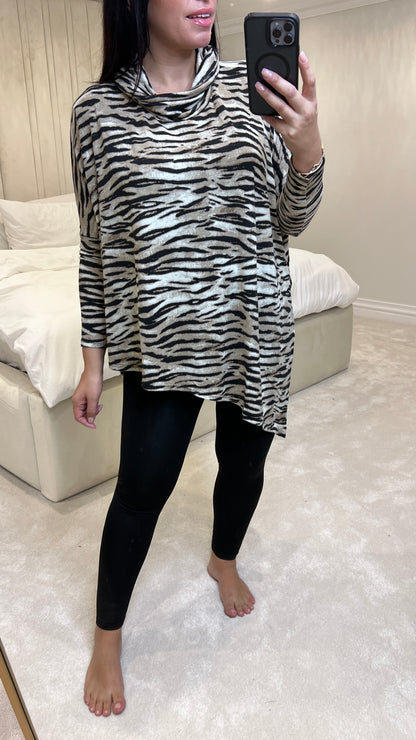 Aria Tiger Print Cowl Neck Top