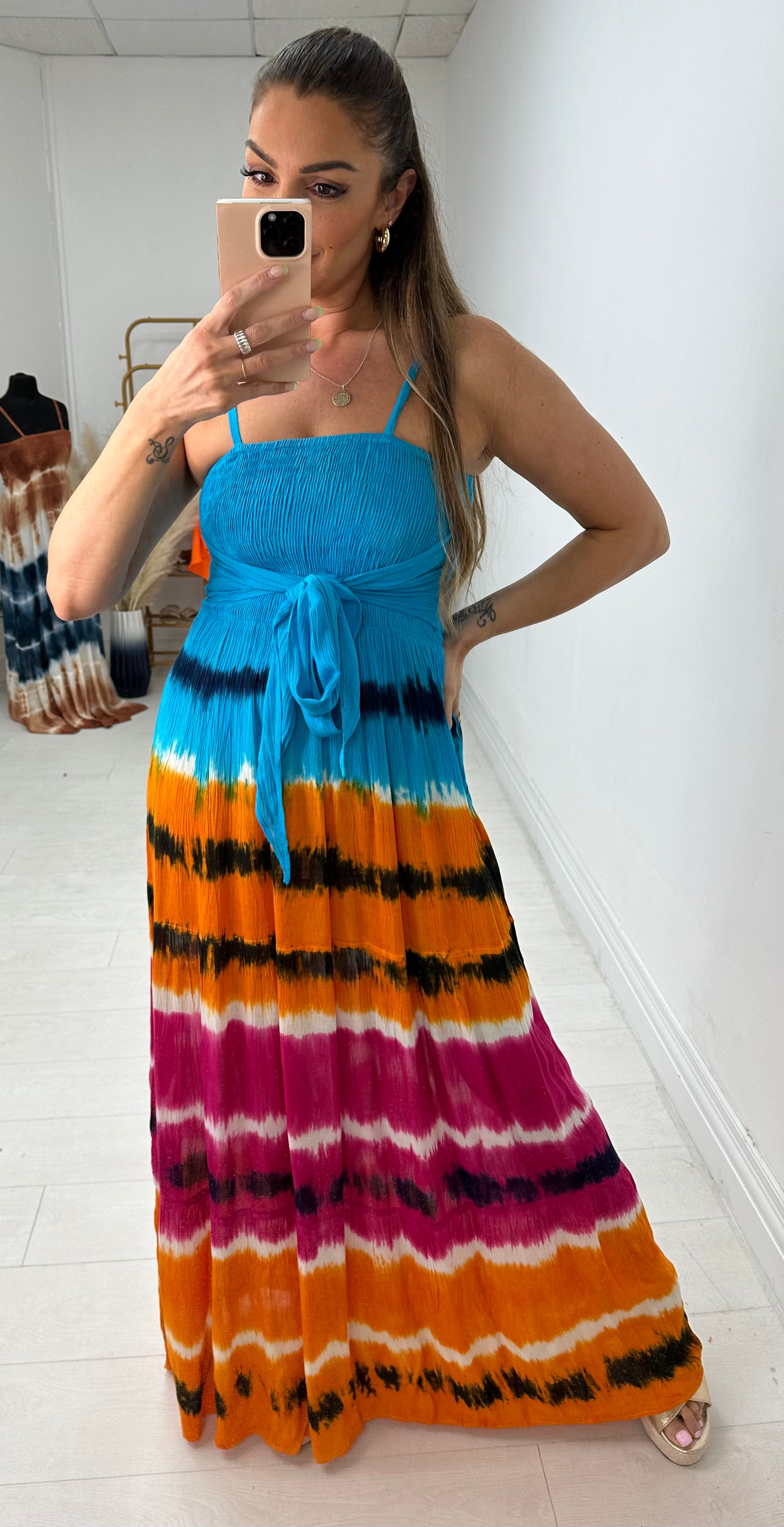 Sayla Tie Dye Elasticated Bust Tie Maxi Dress