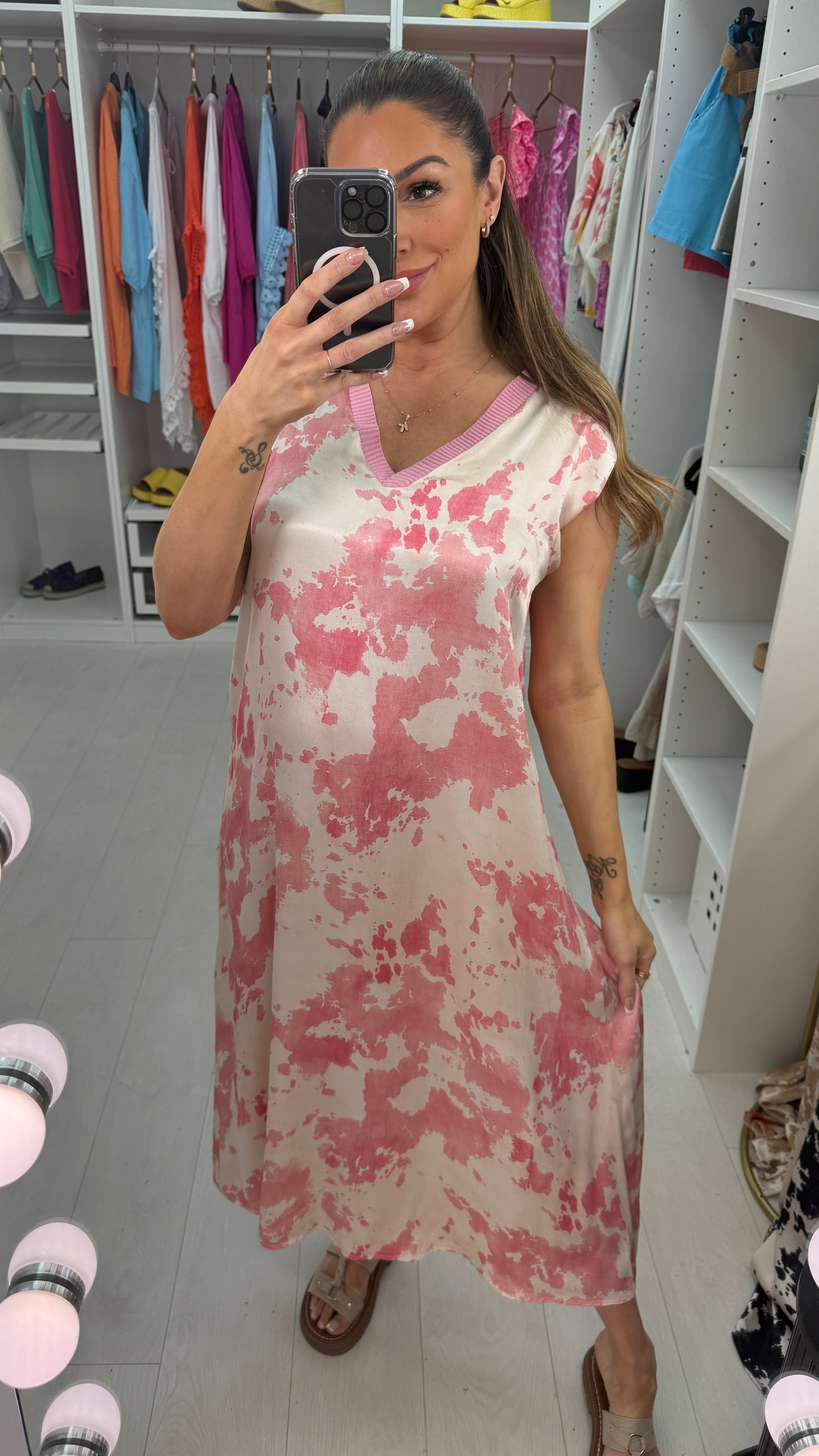 Leyan Ink Print Silky Dress