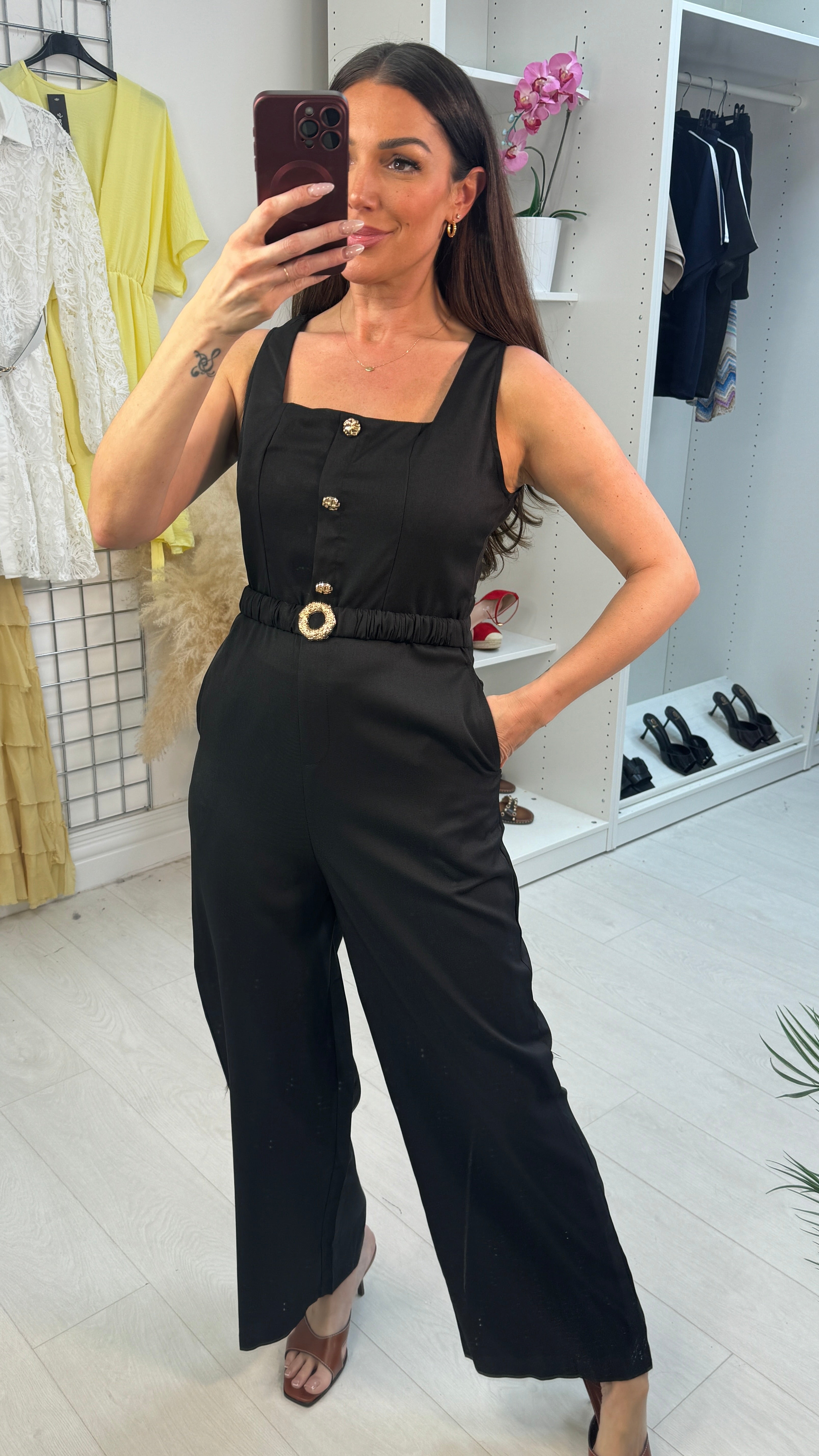 Imani Embellished Button Front Jumpsuit