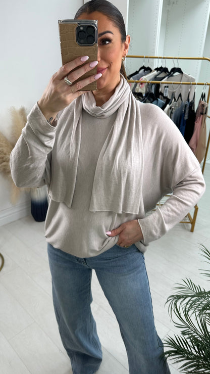 Belina Plain 2 Piece Scarf Thin Knit Top