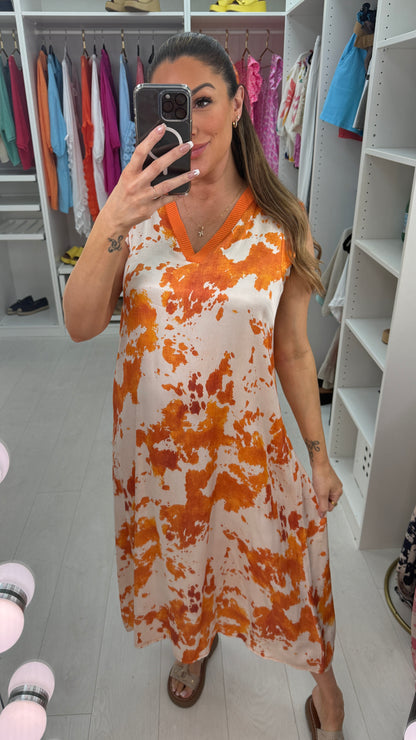 Leyan Ink Print Silky Dress