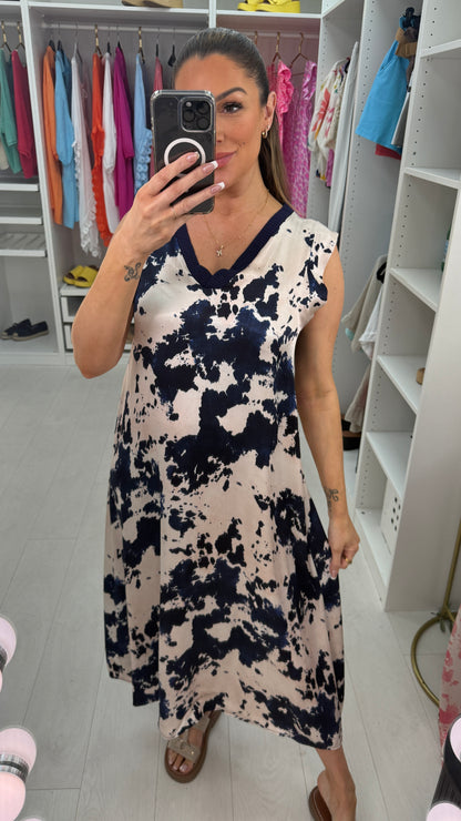 Leyan Ink Print Silky Dress