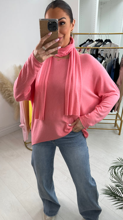 Belina Plain 2 Piece Scarf Thin Knit Top