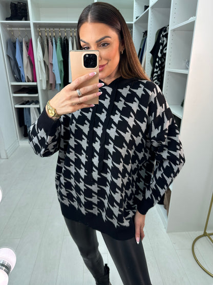 Amrita Dogtooth Super Soft Draw String Hooded Jumper