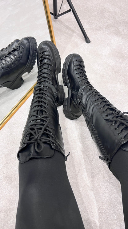 Raven Black Tall Lace Up Boots