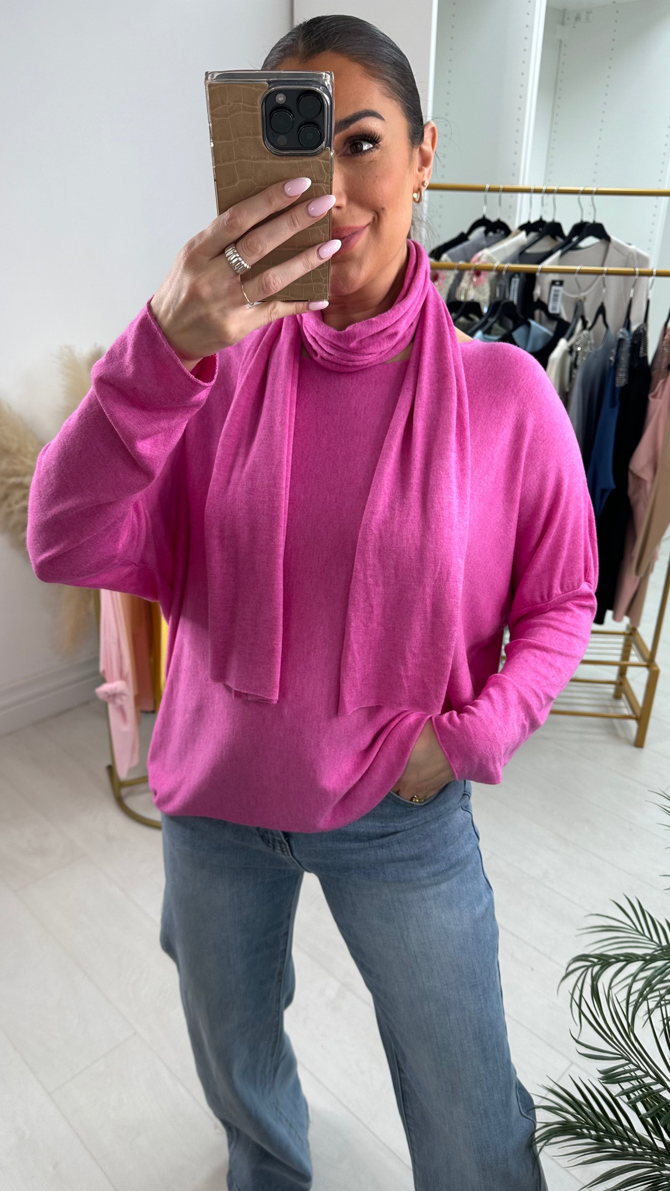 Belina Plain 2 Piece Scarf Thin Knit Top