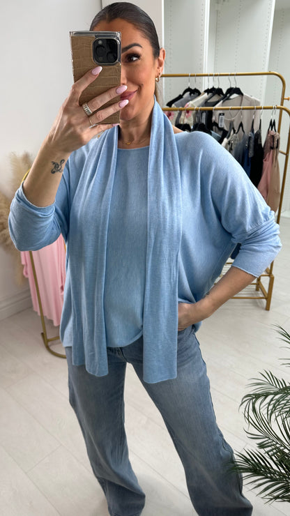 Belina Plain 2 Piece Scarf Thin Knit Top