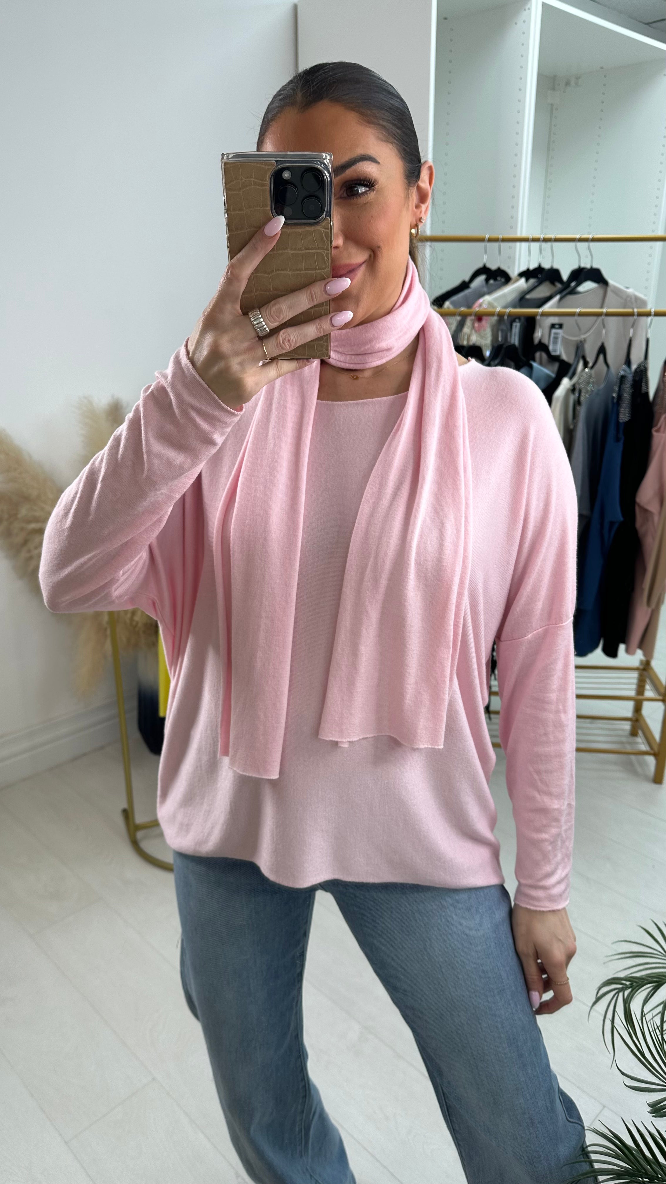 Belina Plain 2 Piece Scarf Thin Knit Top