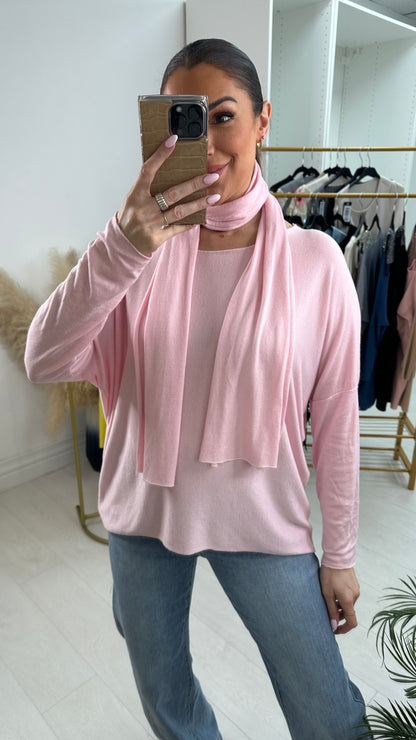 Belina Plain 2 Piece Scarf Thin Knit Top