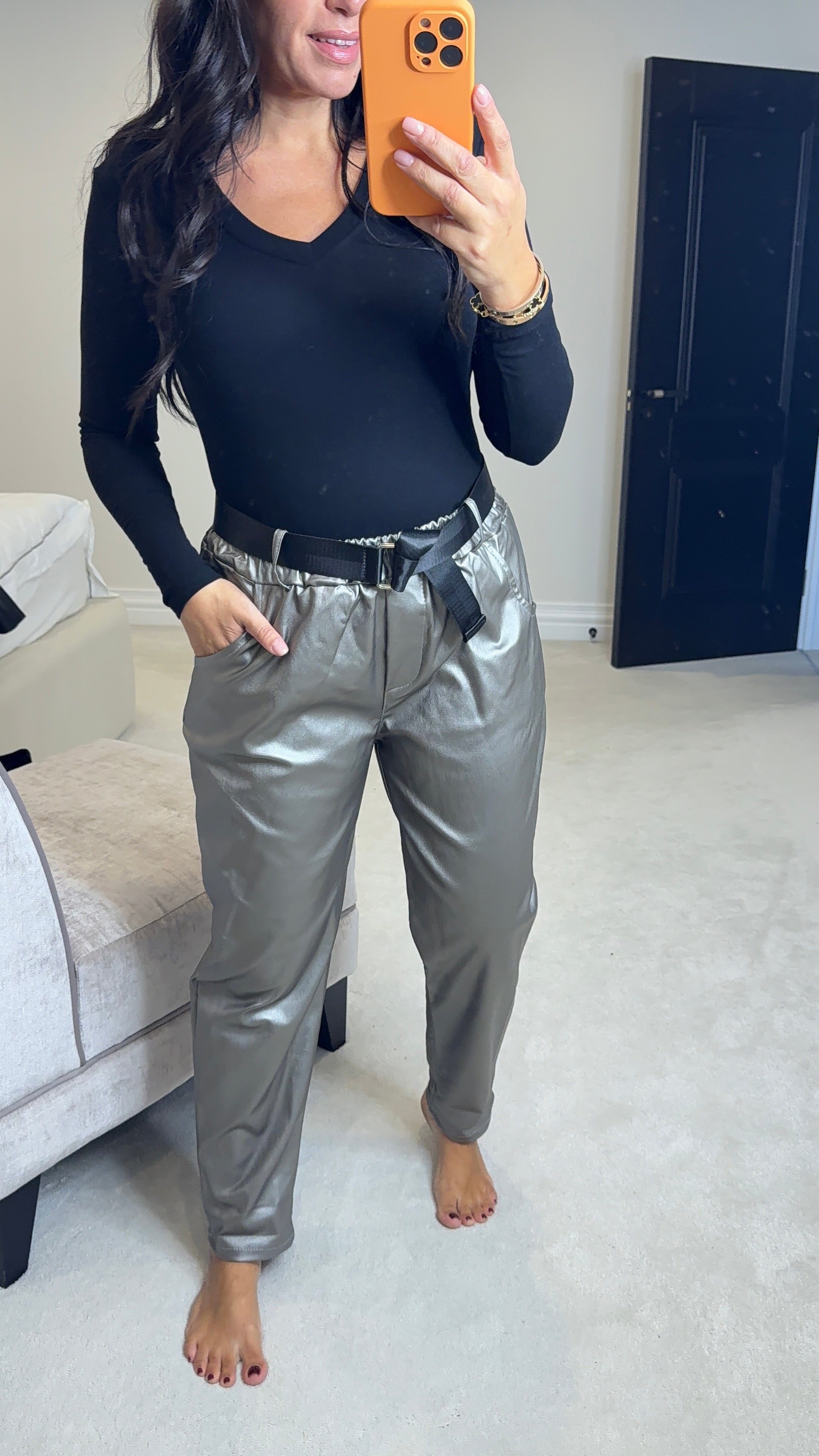 Callen Faux Leather Belted Joggers