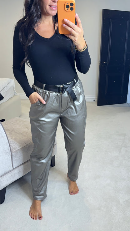 Callen Faux Leather Belted Joggers