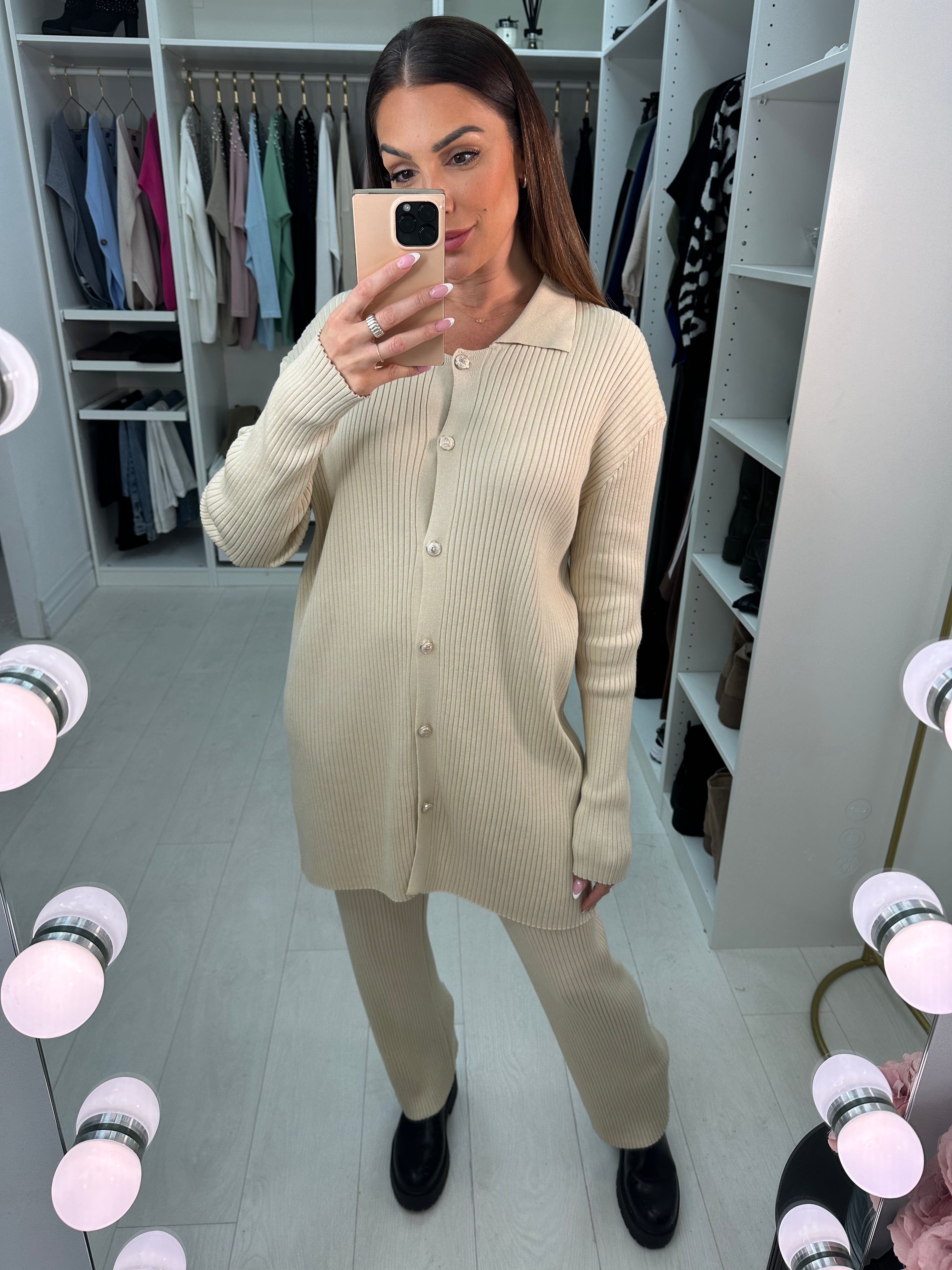 Georgina Ribbed Longline Shirt Loungewear Set