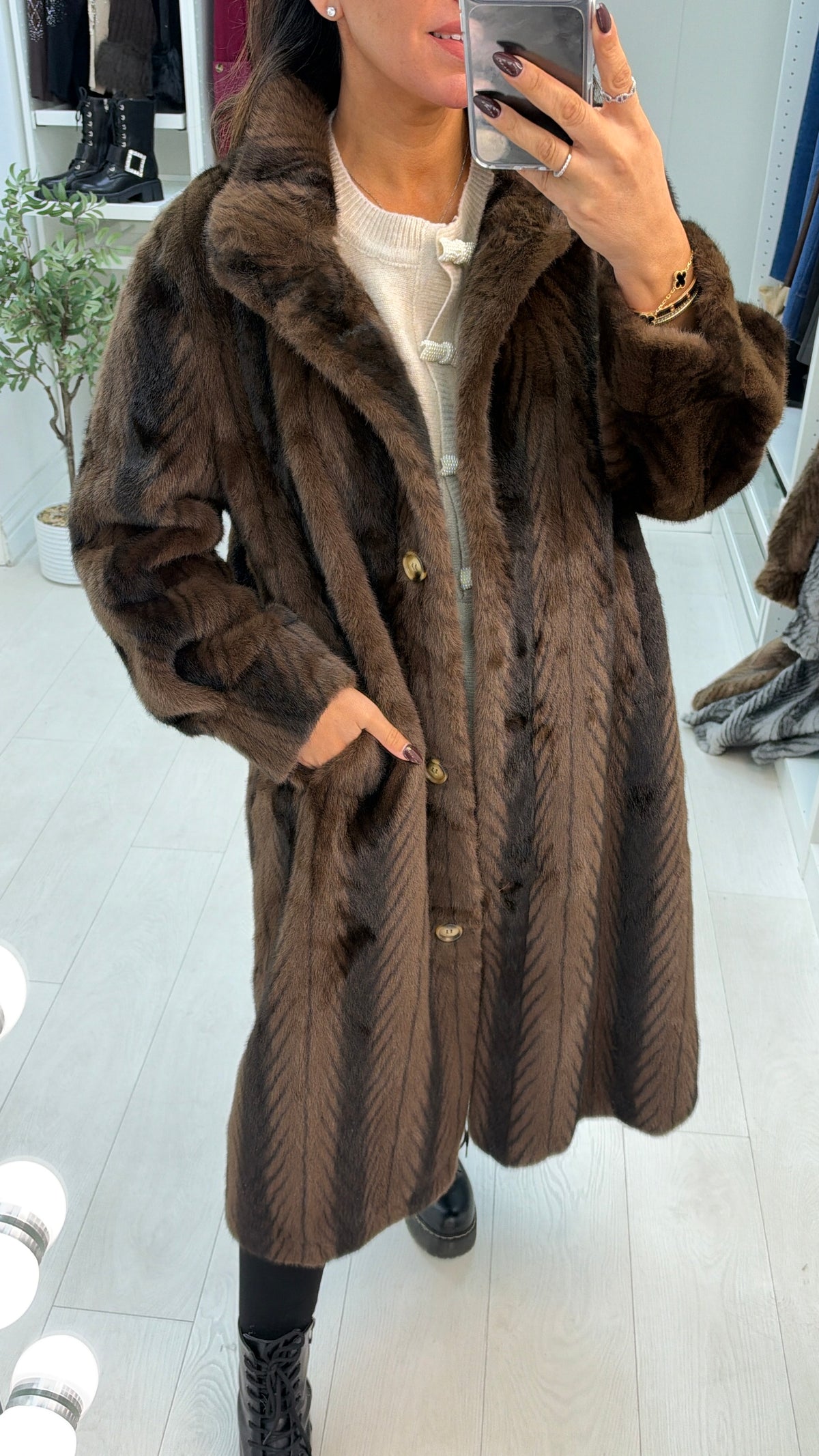 Kallista Button Front Faux Fur Coat