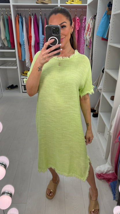 Leni Distressed Hem Midi Dress