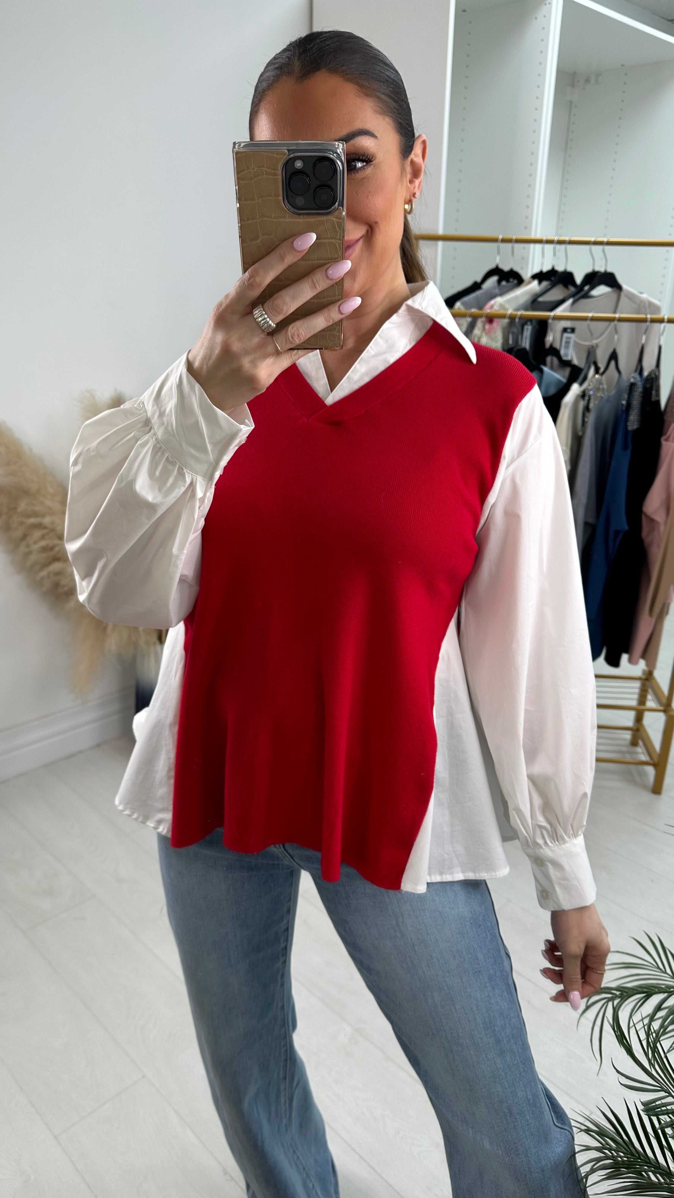 Marsha 2 In 1 V Neck Shirt Jumper