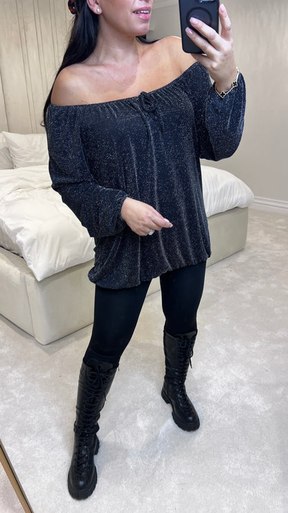 Santiago Bardot Tie Glitter Blouse