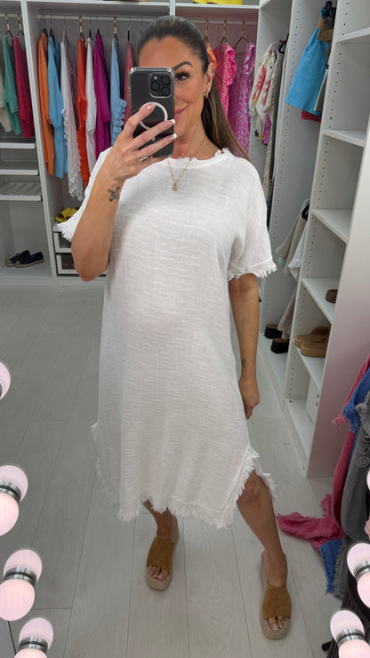 Leni Distressed Hem Midi Dress