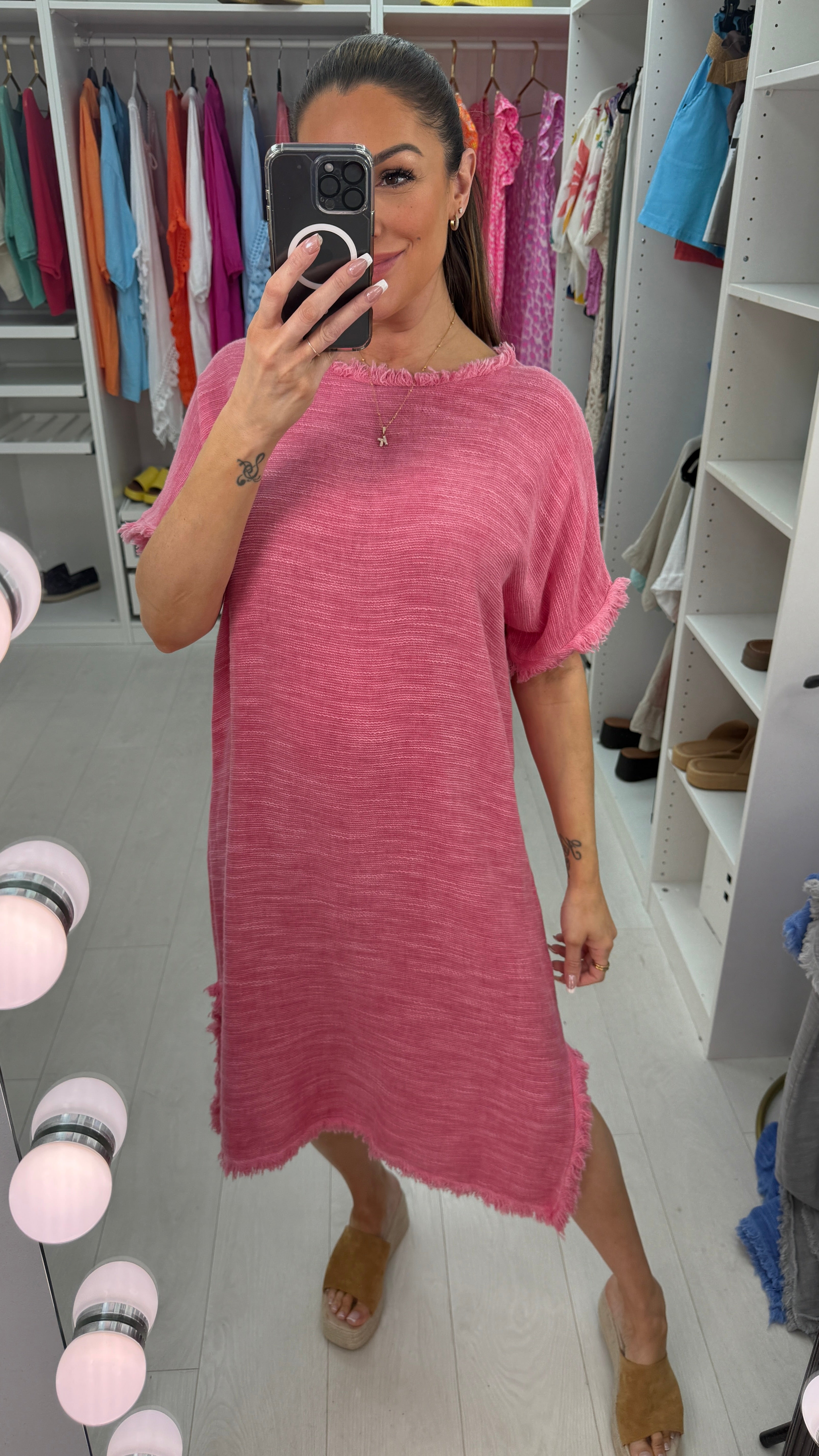 Leni Distressed Hem Midi Dress